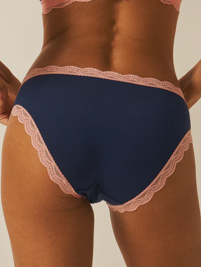 Stripe & Stare Basic Knicker in Navy, Neon Peach
