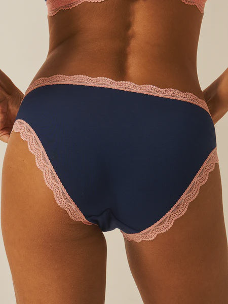 Stripe & Stare Basic Knicker in Navy, Neon Peach