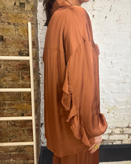 Essentiel Antwerp Judith Oversized Ruffle Shirt in Etruscan Red
