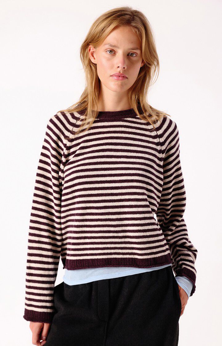 American Vintage Ekewood Cotton Striped Jumper - Aubergine & Pale Pink