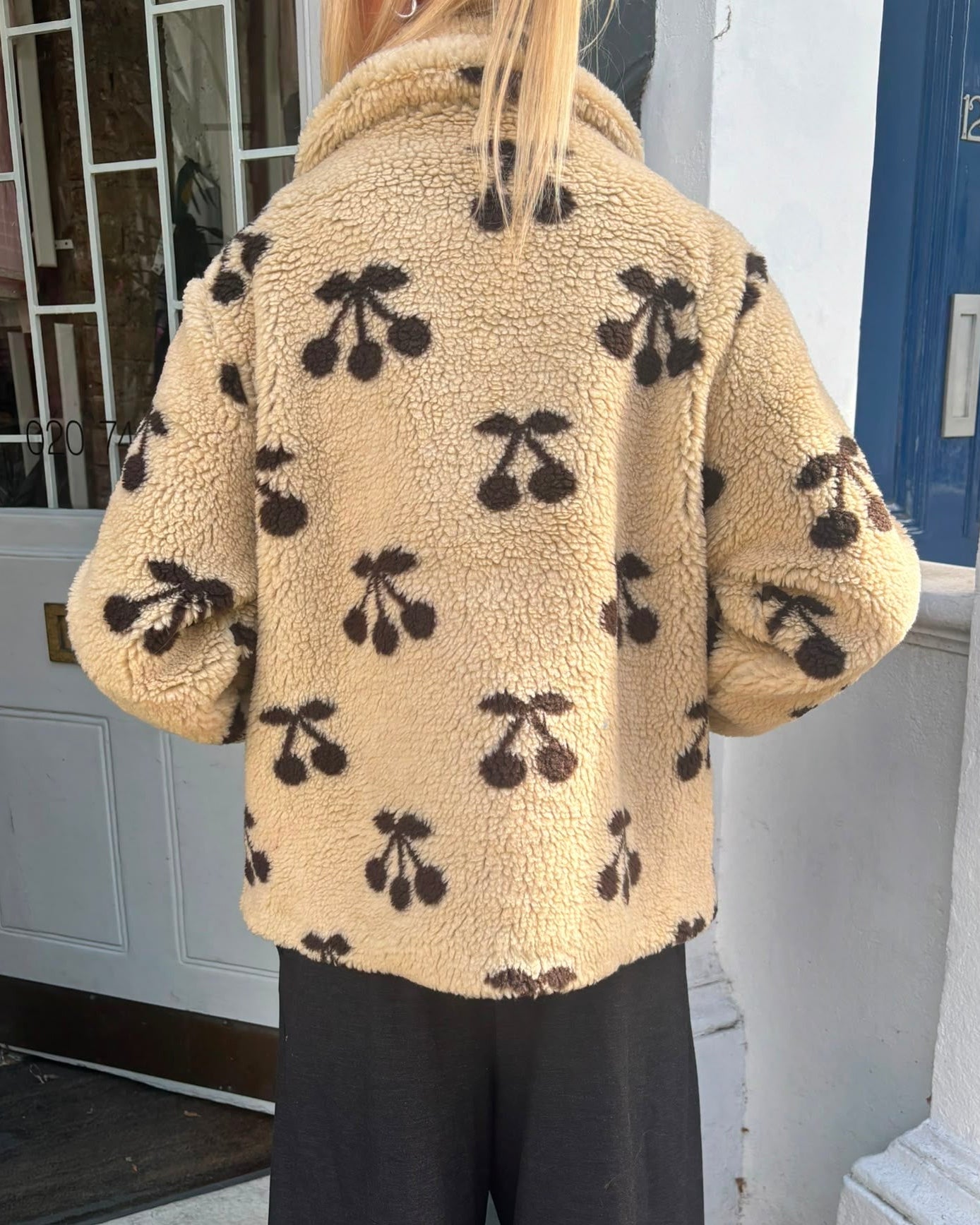 Emile & Ida Cerise Cherry Print Fleece Jacket - Beige