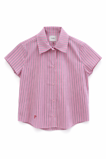 PARK Burnham Shirt in Pink, Navy Stripe