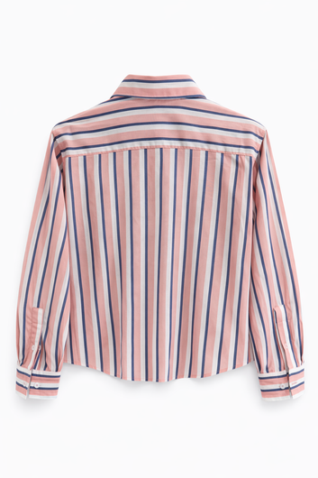 Pink and blue striped shirt on a white background
