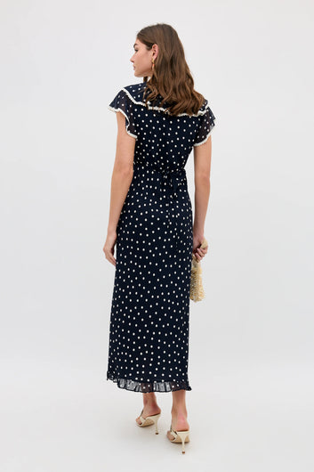 RIXO Bethea Midi Dress in Layla Dot Navy