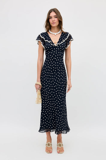 RIXO Bethea Midi Dress in Layla Dot Navy