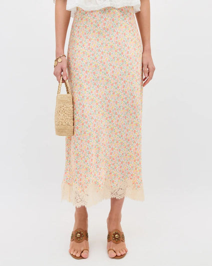RIXO Matilde Skirt in Katie Floral Cream