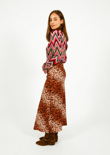 Primrose Park Rea Skirt in Leopard – bias-cut viscose midi skirt