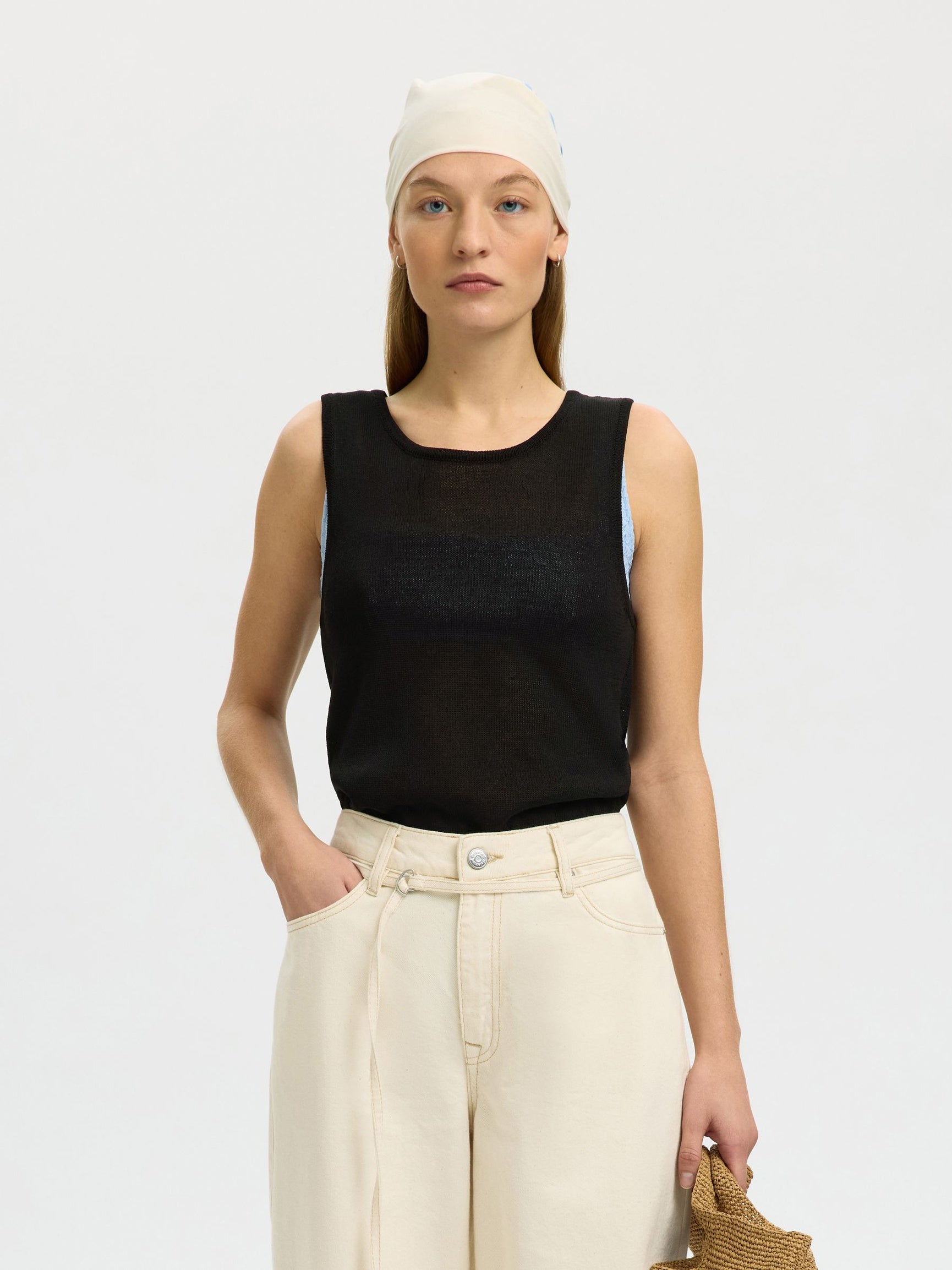 SELECTED Moon Sleeveless Knit Top in Black