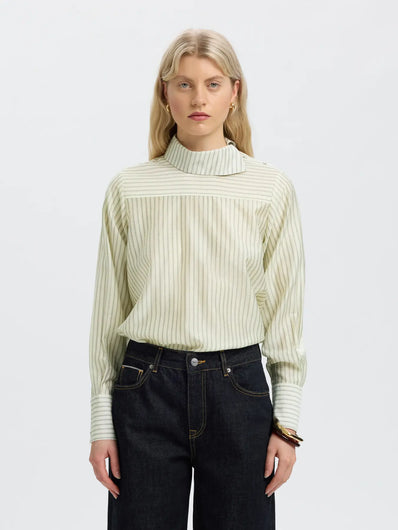 SELECTED Connie TENCEL™ Striped Top - Egret Stripe