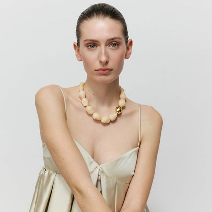 Vanessa Baroni Big Organic Pearl Necklace in Gold Latte Marble