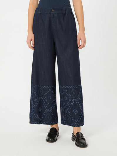 Weekend Max Mara Lampada Cotton Trousers in Navy Denim