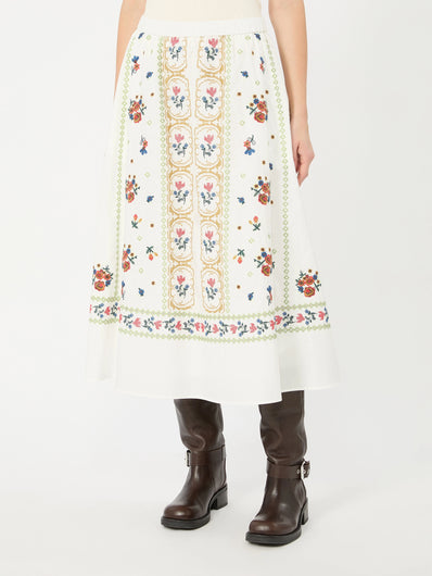Weekend Maxmara Falla Embroidered Skirt - White