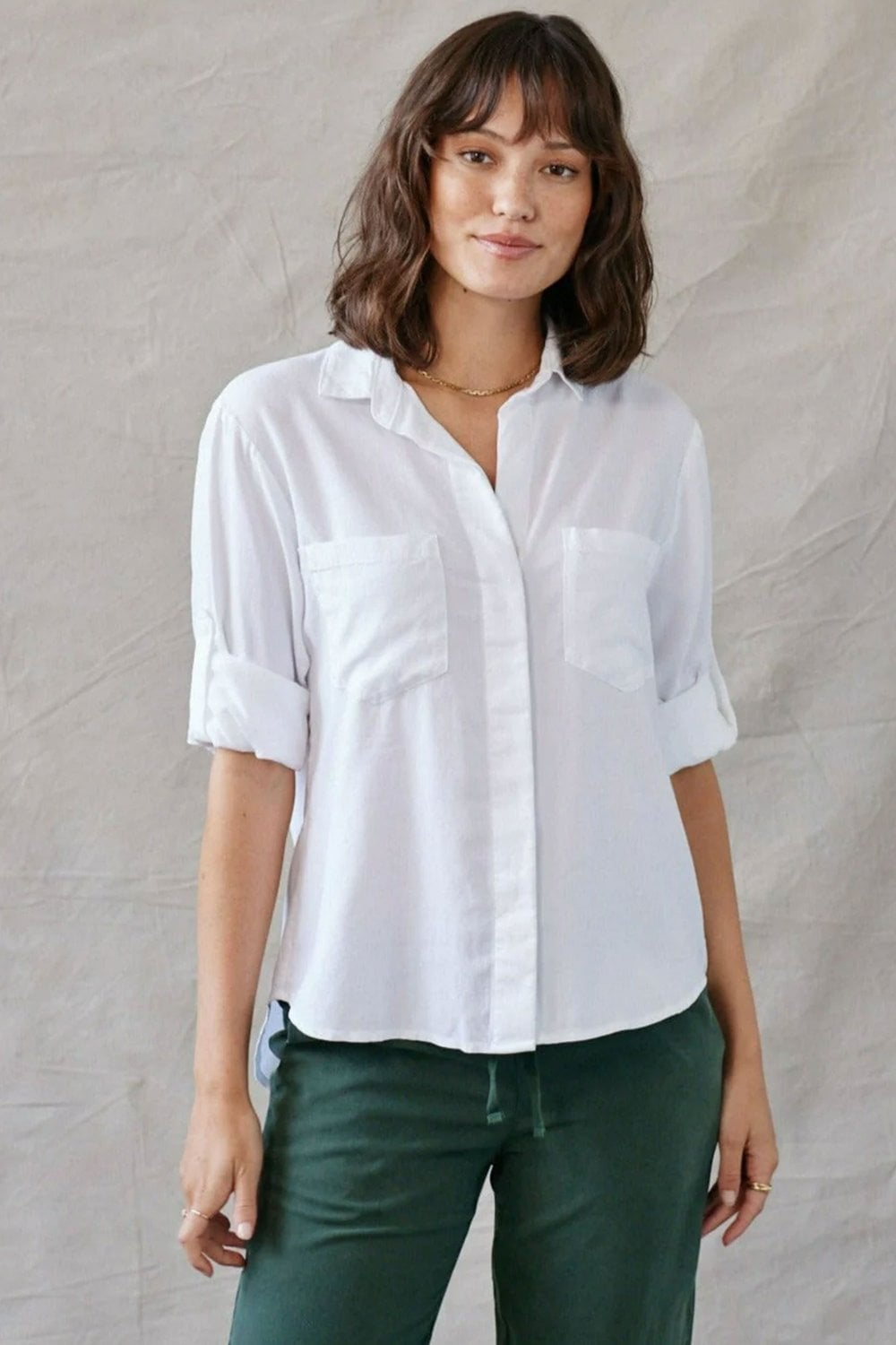 Bella Dahl Split Back Button Shirt in White